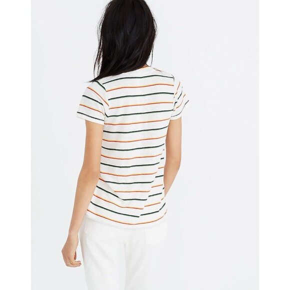 MADEWELL City Tee White Walcott Striped Linen Blend Scoop Neck T-Shirt, Size XS - Picture 3 of 13